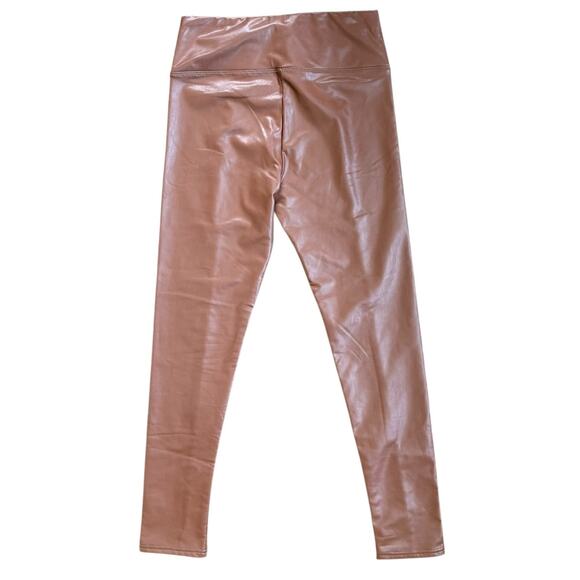 Saks Fifth Avenue Faux Leather Pull On Pants Brown Tapered Elastic Waist Medium - Picture 6 of 10